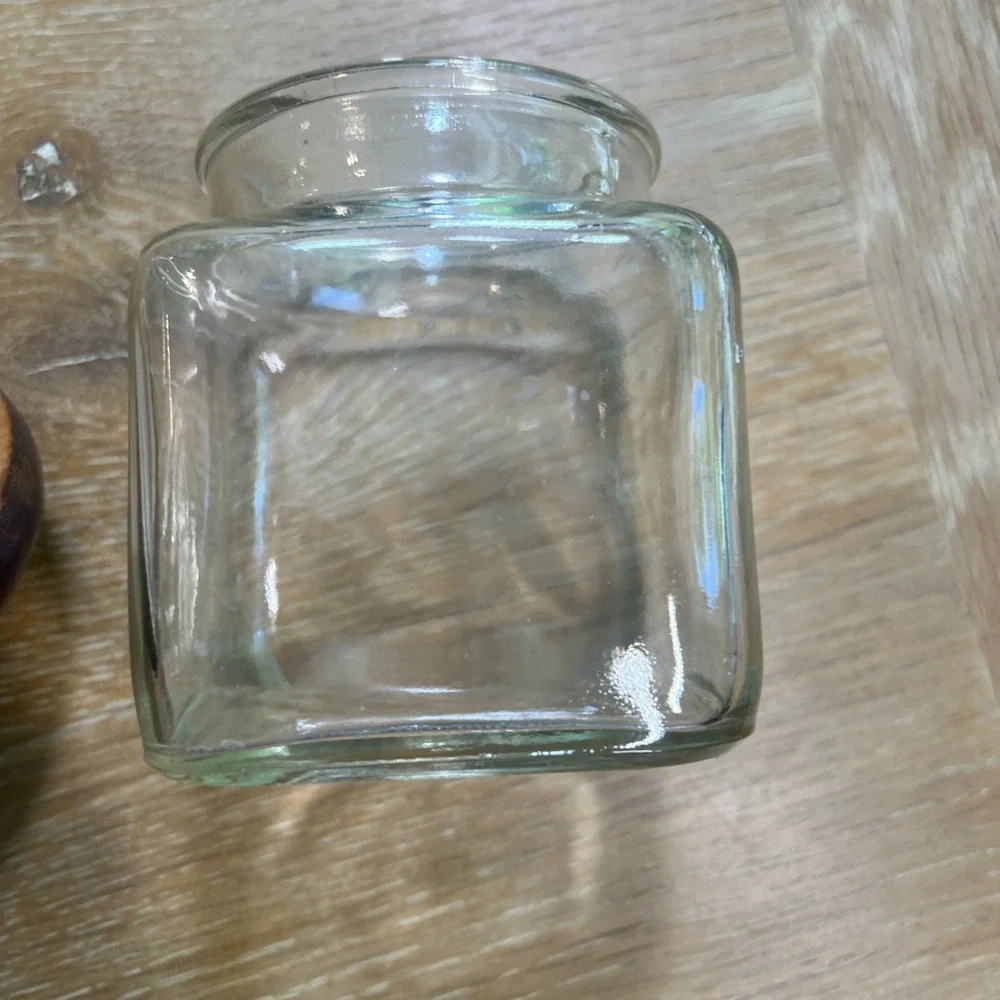 Vintage Anchor‎ Hocking Square Glass Canister Jar Wood Lid Top Ball